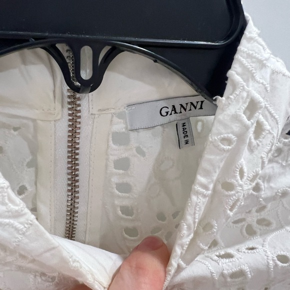 GANNI Cotton Eyelet Puff Sleeve Blouse Size 38 - Picture 5 of 6